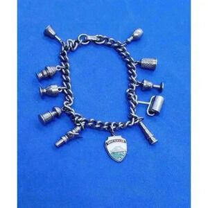 Vtg 50s Charm Bracelet loaded Travel Souvenir 11 Edco Norfolk VA Industrial